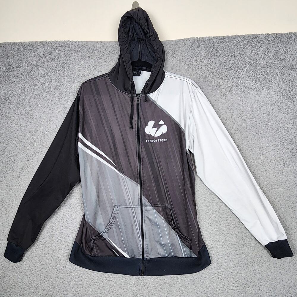 META GAMING Hoodie Mens Medium Black Full Zip Hooded Sweatshirt Tempo/Storm